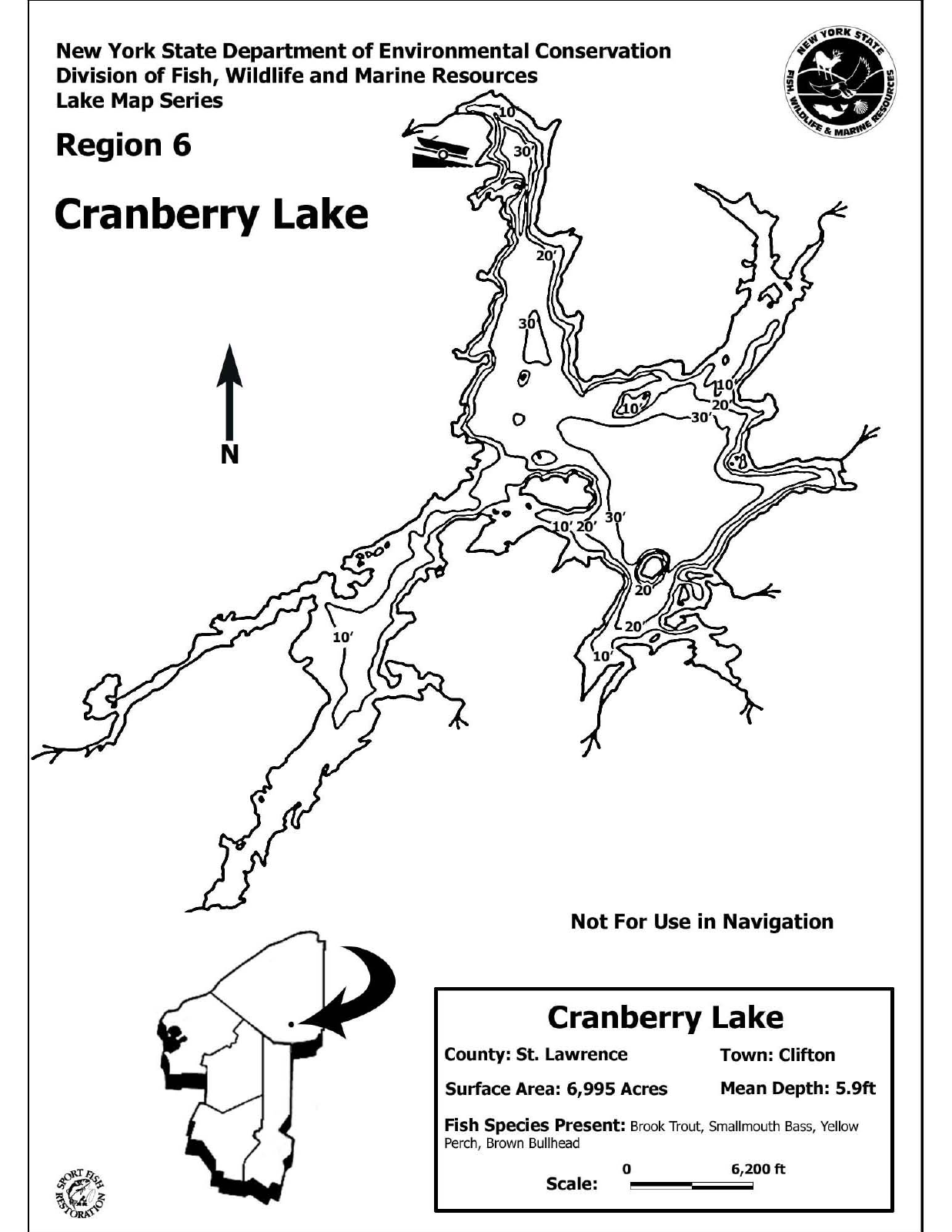 Cranberry Lake depth chart (bathymetric map)