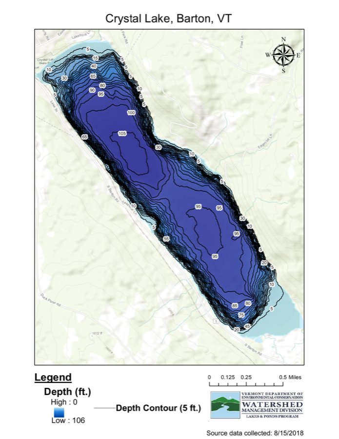 Crystal Lake depth chart (bathymetric map)