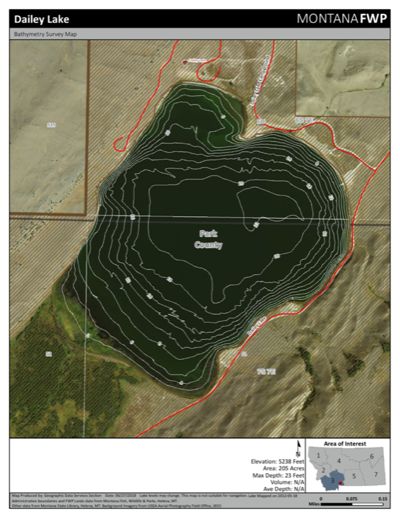 Dailey Lake depth chart (bathymetric map)
