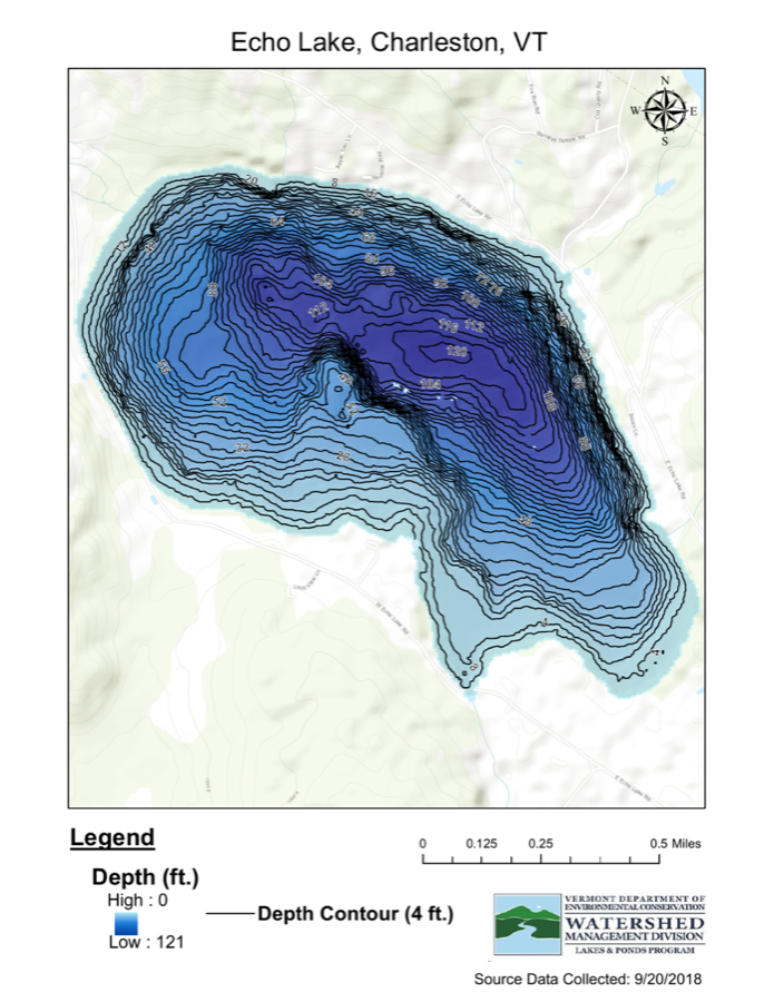 Echo Lake (Charleston) depth chart (bathymetric map)