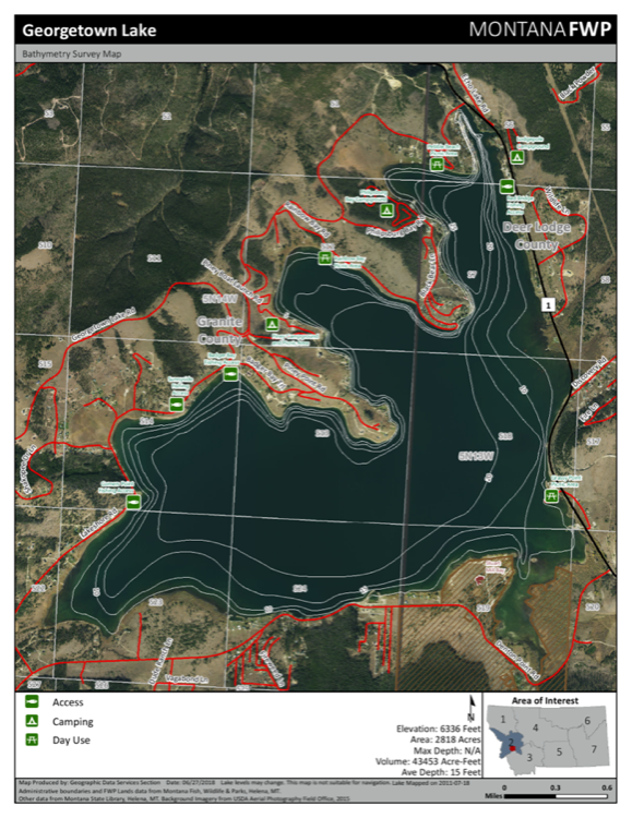 Georgetown Lake depth chart (bathymetric map)