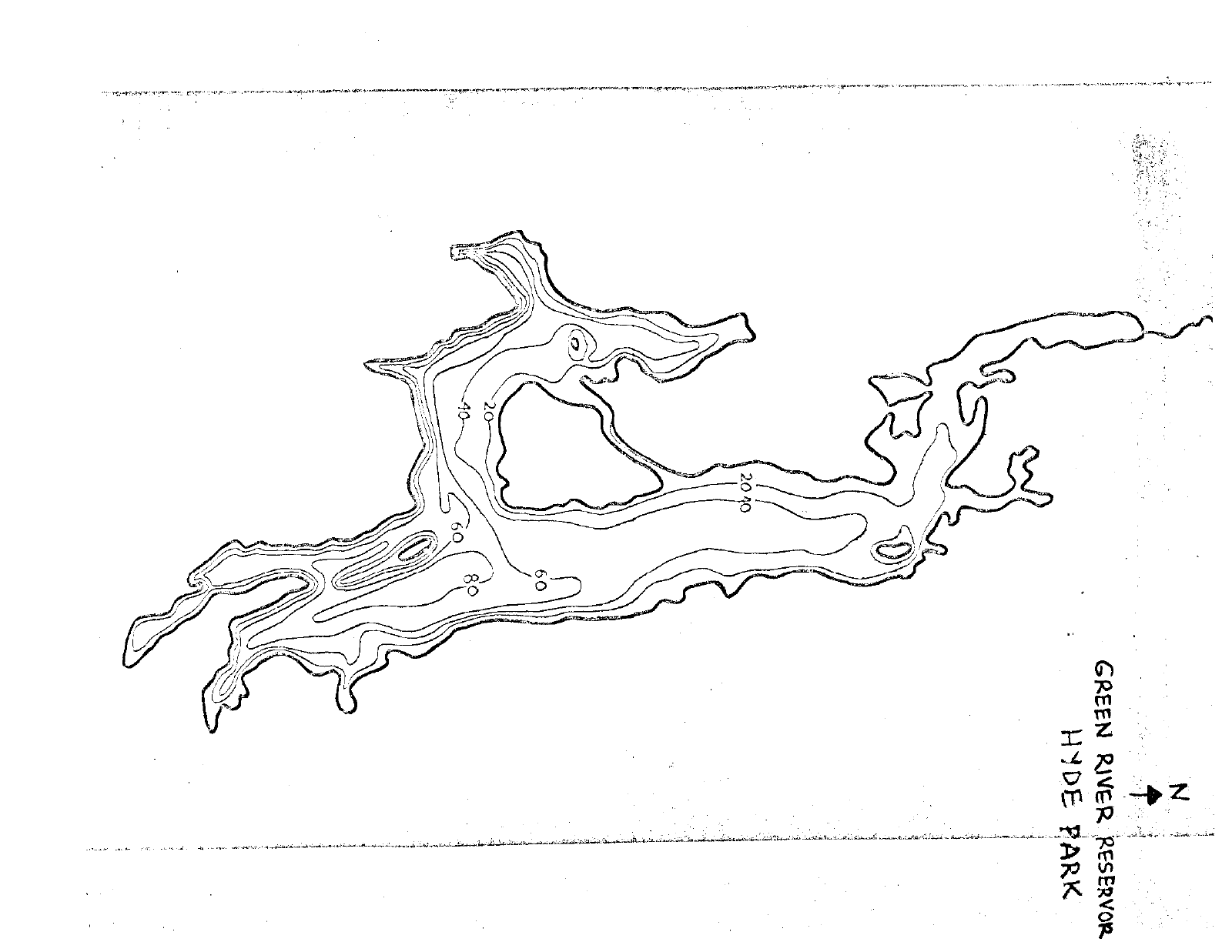 Green River Reservoir depth chart (bathymetric map)