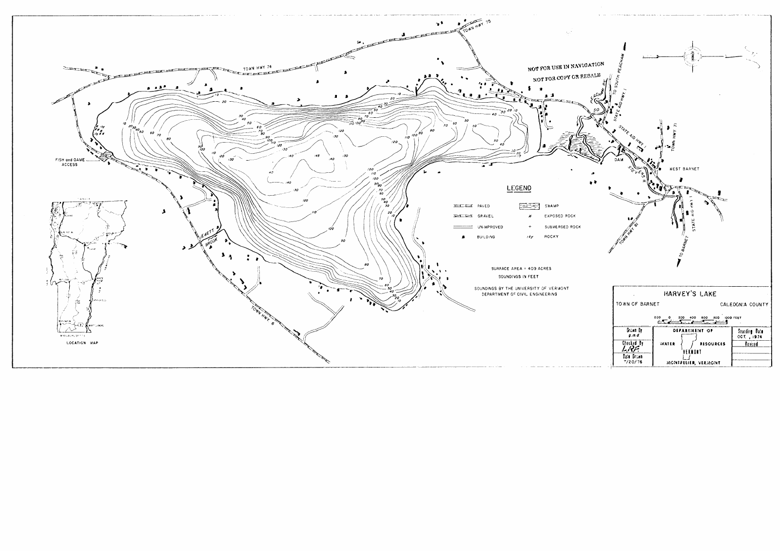 Harvey's Lake depth chart (bathymetric map)