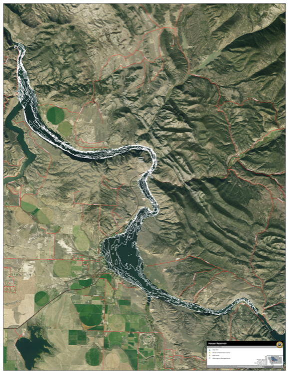 Hauser Reservoir depth chart (bathymetric map)