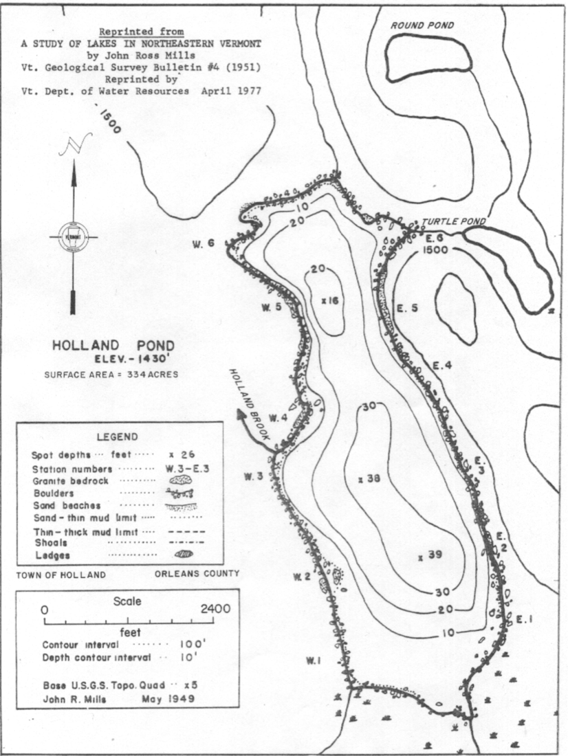 Holland Pond depth chart (bathymetric map)