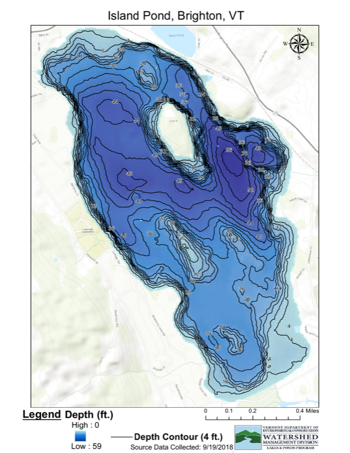 Island Pond depth chart (bathymetric map)