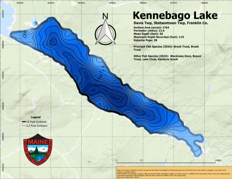 Kennebago Lake depth chart (bathymetric map)