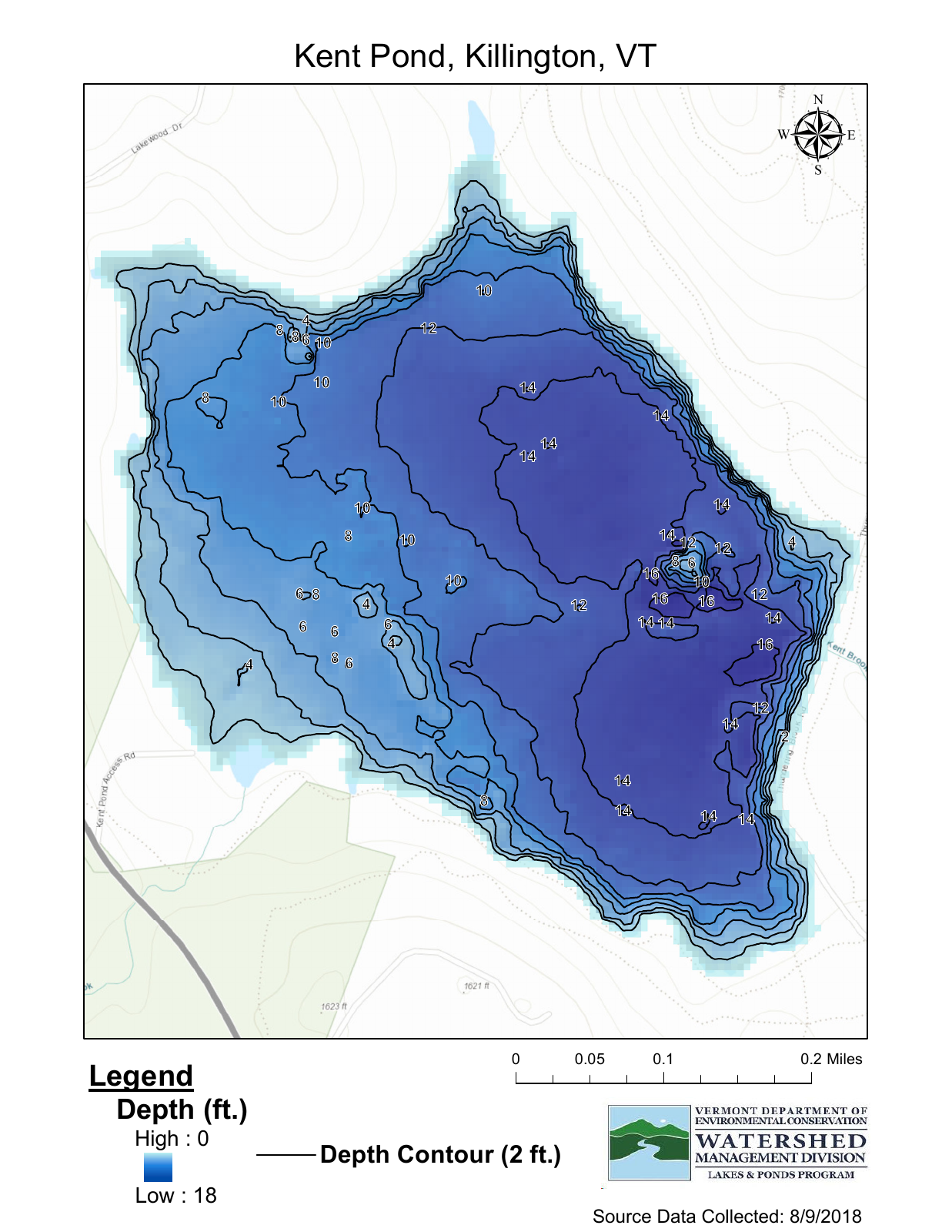 Kent Pond depth chart (bathymetric map)