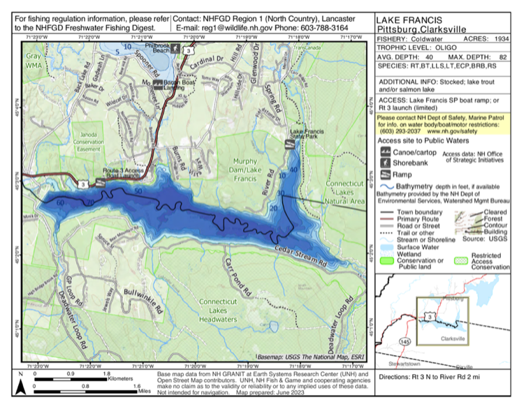 Lake Francis depth chart (bathymetric map)