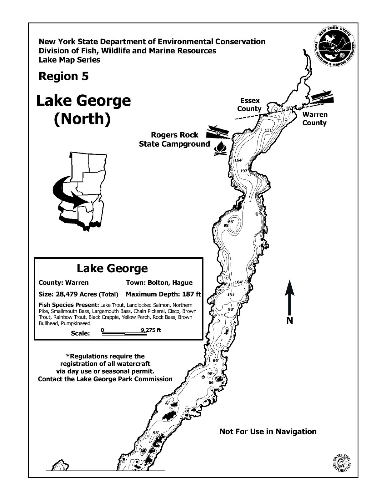 Lake George depth chart (bathymetric map)