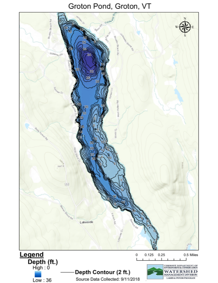 Lake Groton depth chart (bathymetric map)