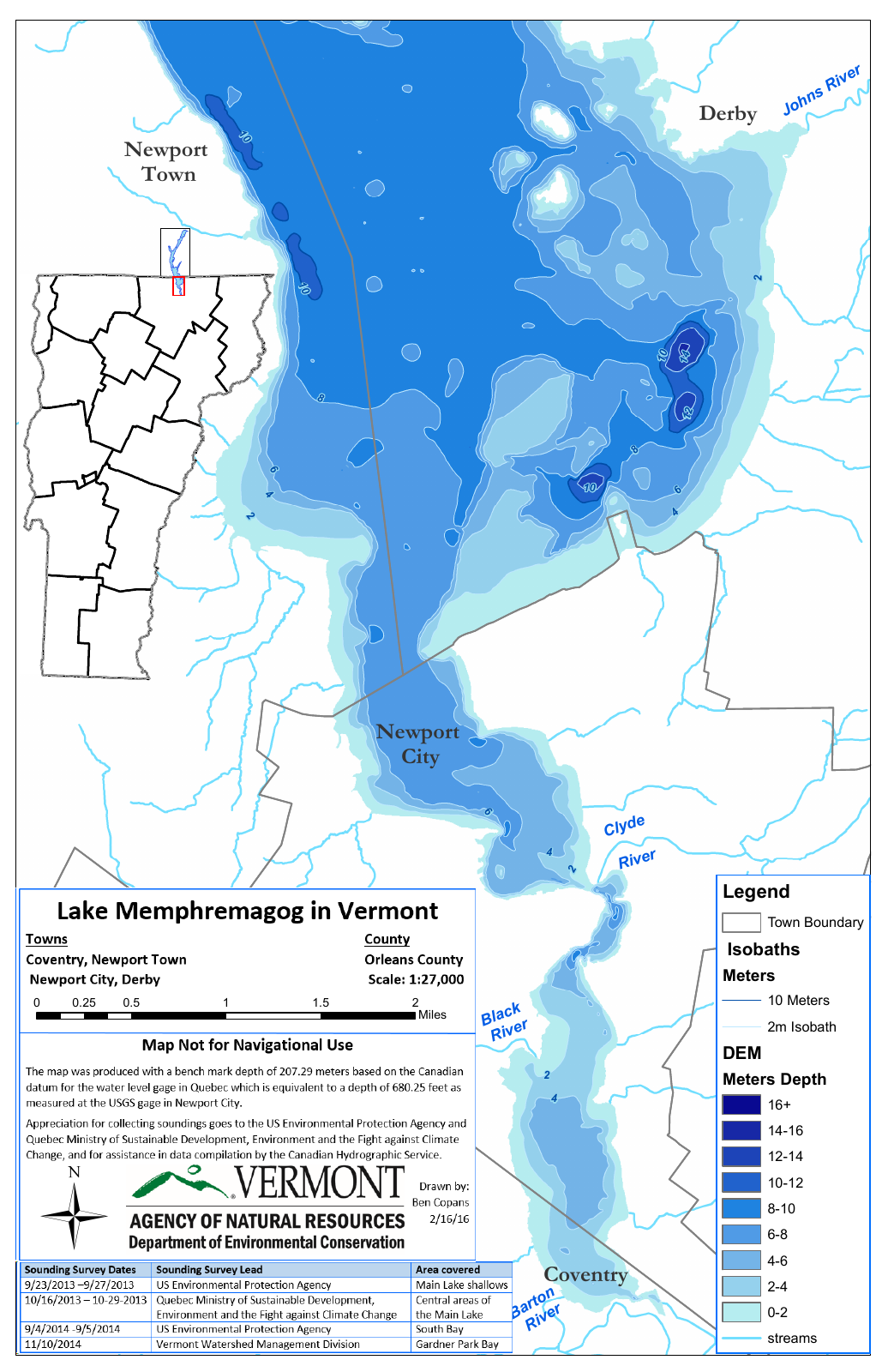 Lake Memphremagog depth chart (bathymetric map)