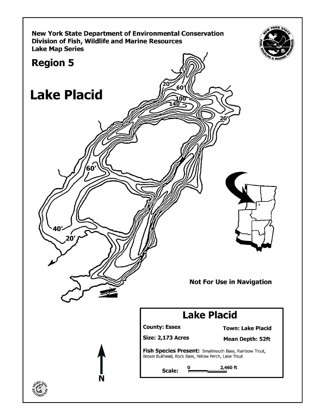 Lake Placid depth chart (bathymetric map)
