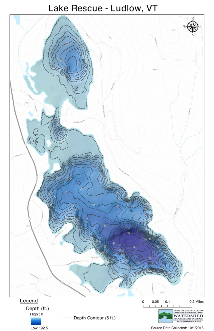 Lake Rescue depth chart (bathymetric map)