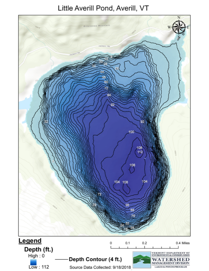 Little Averill Lake depth chart (bathymetric map)