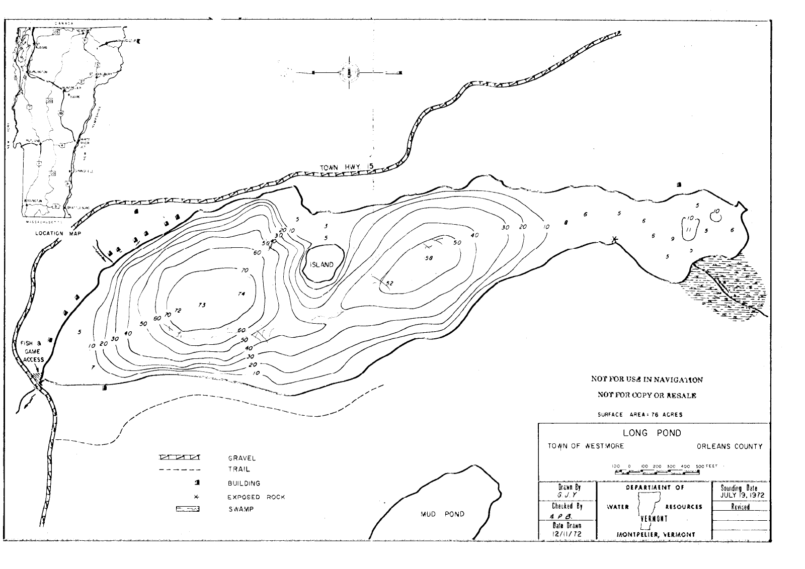 Long Pond (Westmore) depth chart (bathymetric map)