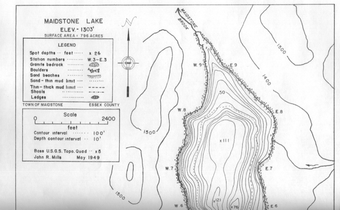 Maidstone Lake depth chart (bathymetric map)