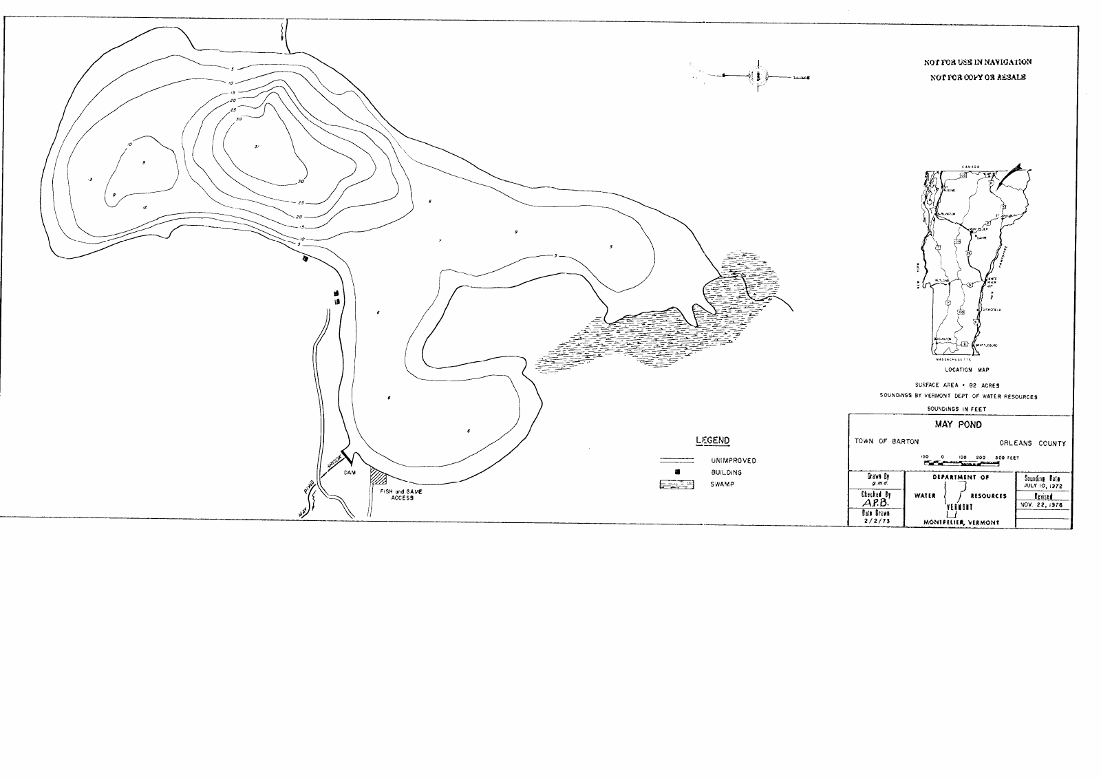 May Pond depth chart (bathymetric map)