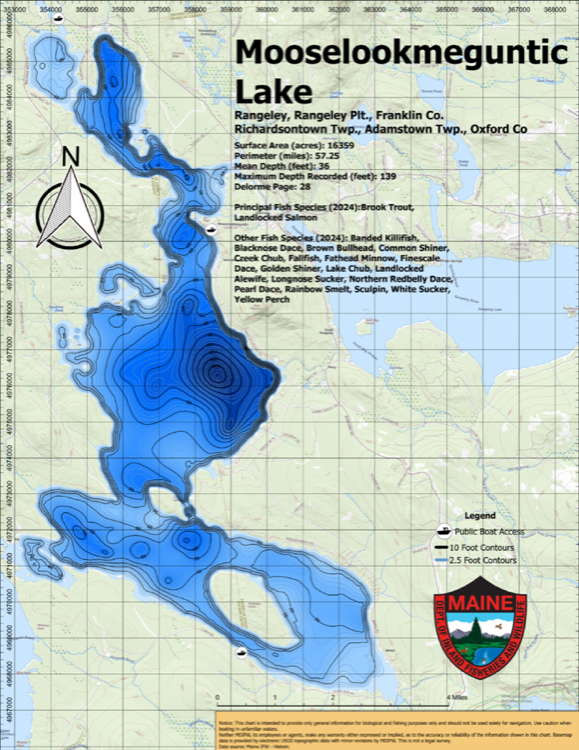 Mooselookmeguntic Lake depth chart (bathymetric map)