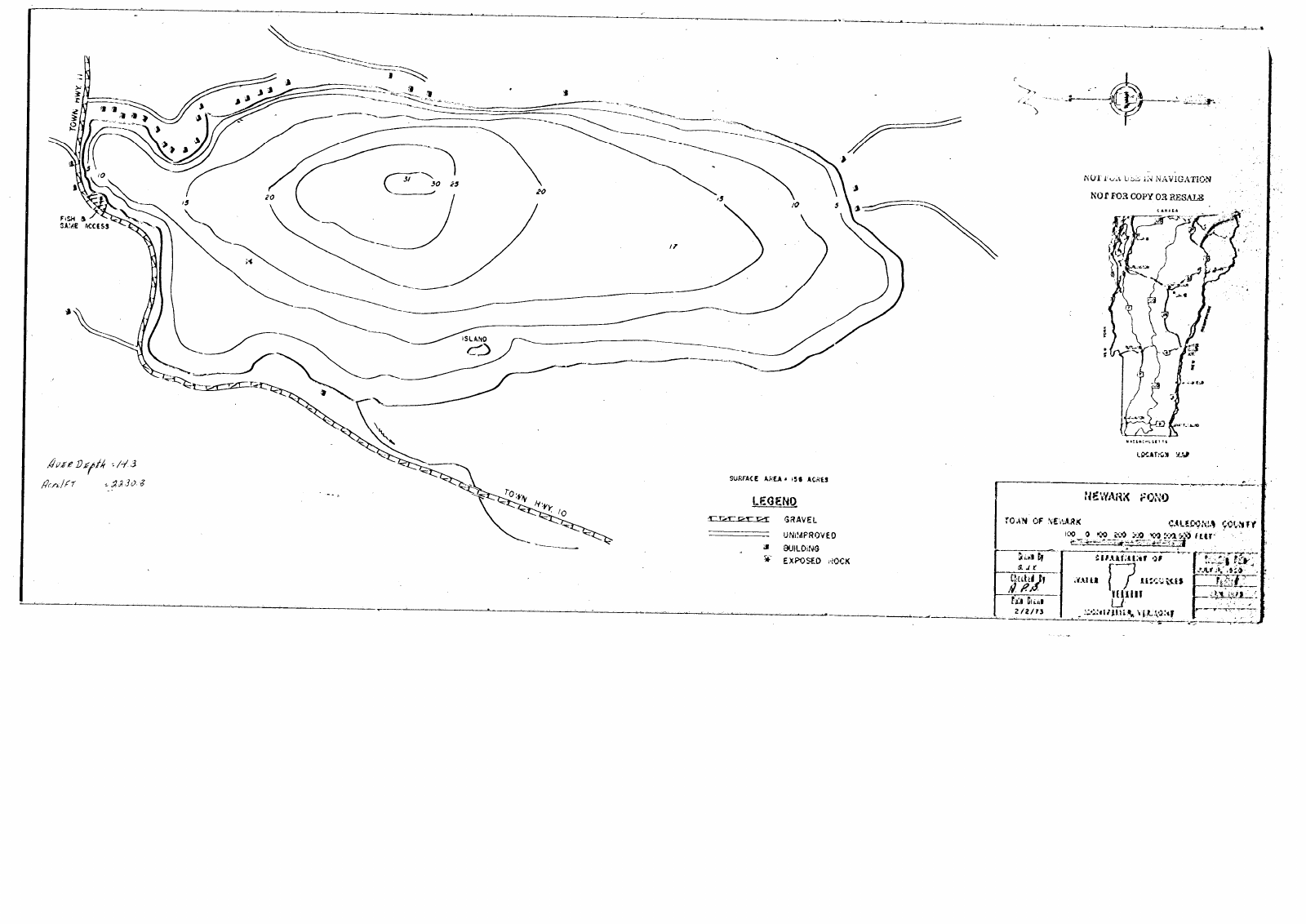 Newark Pond depth chart (bathymetric map)