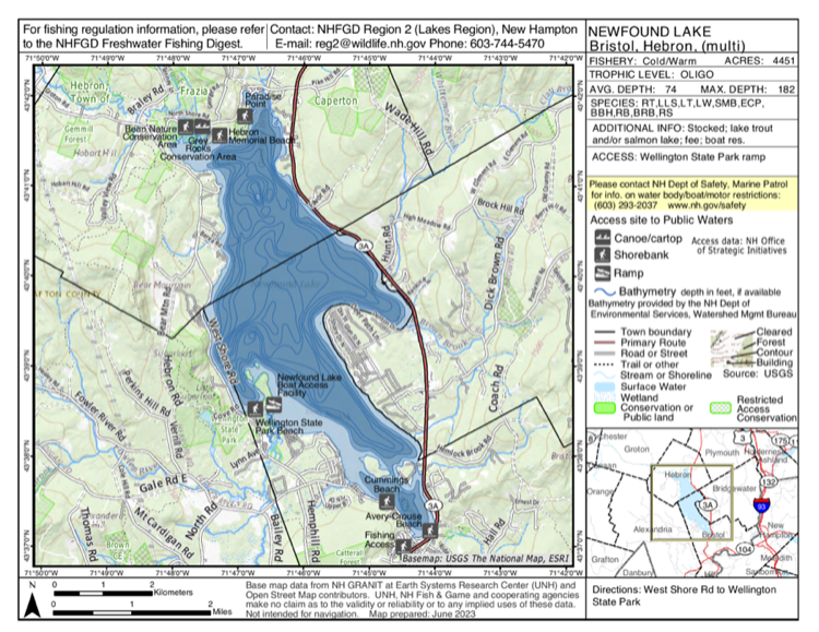 Newfound Lake depth chart (bathymetric map)