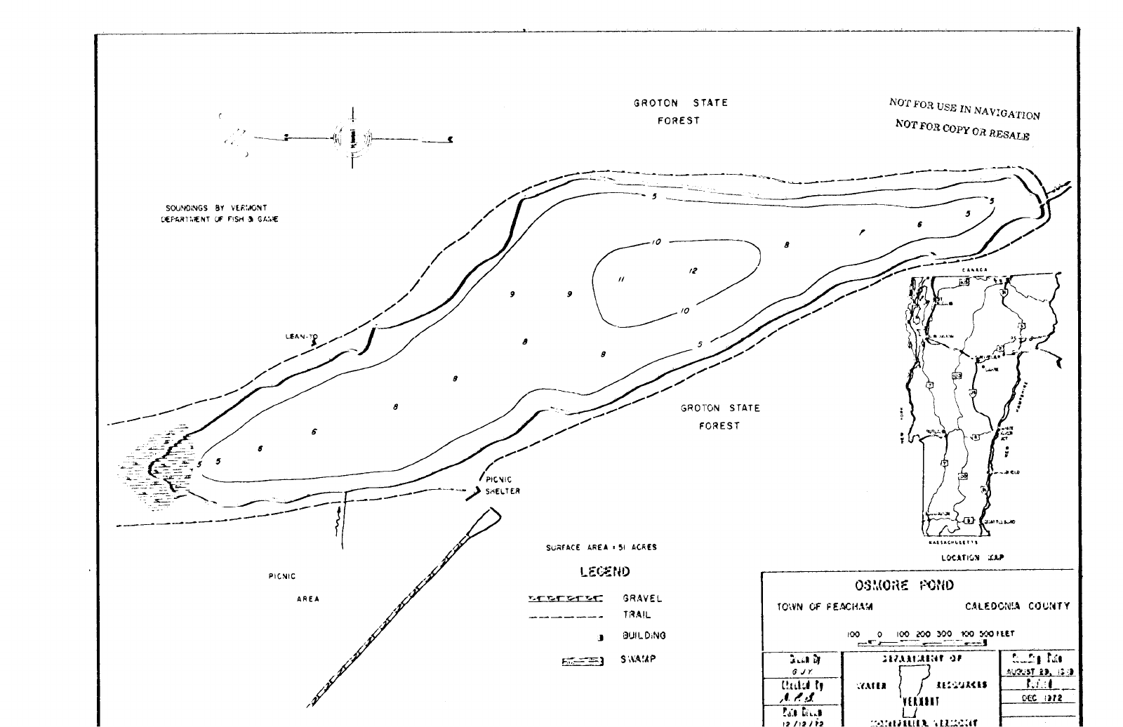 Osmore Pond depth chart (bathymetric map)