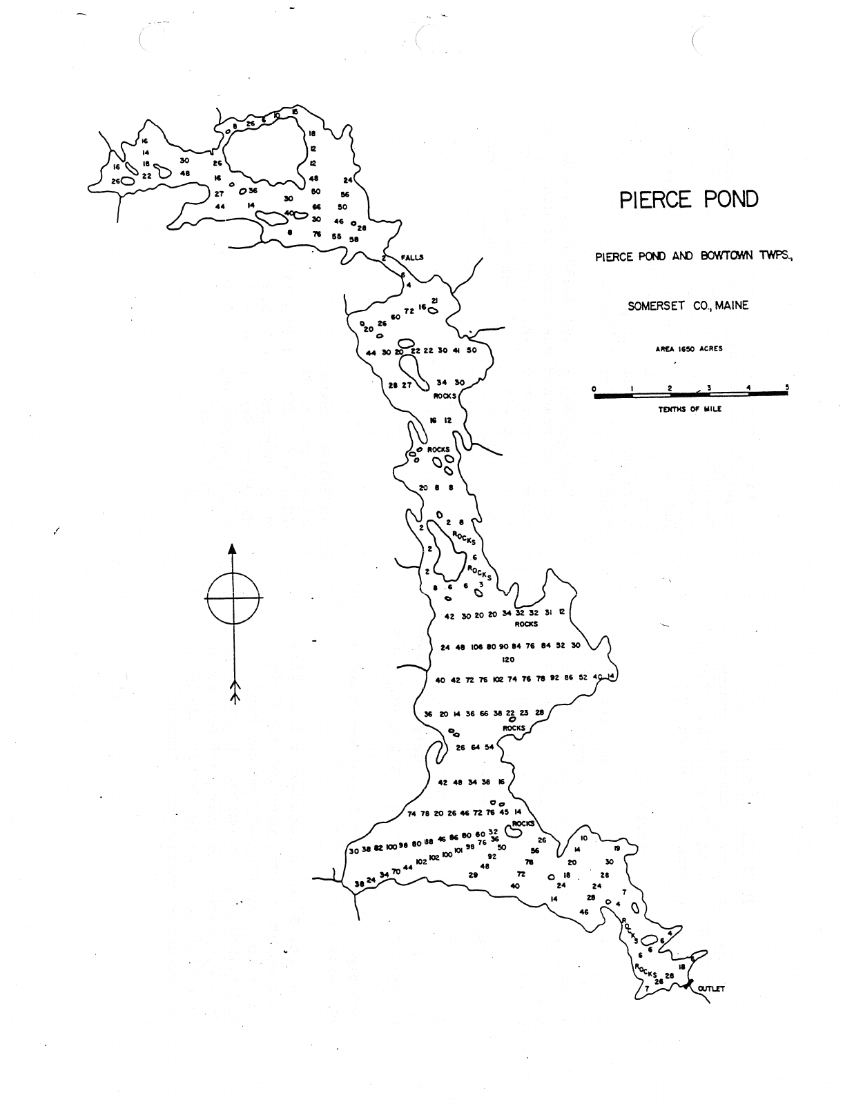 Pierce Pond depth chart (bathymetric map)