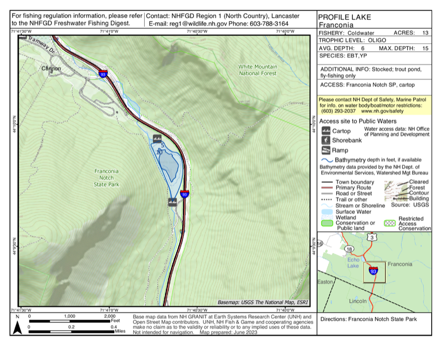 Profile Lake depth chart (bathymetric map)