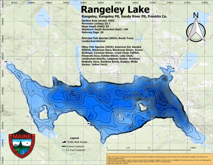 Rangeley Lake depth chart (bathymetric map)