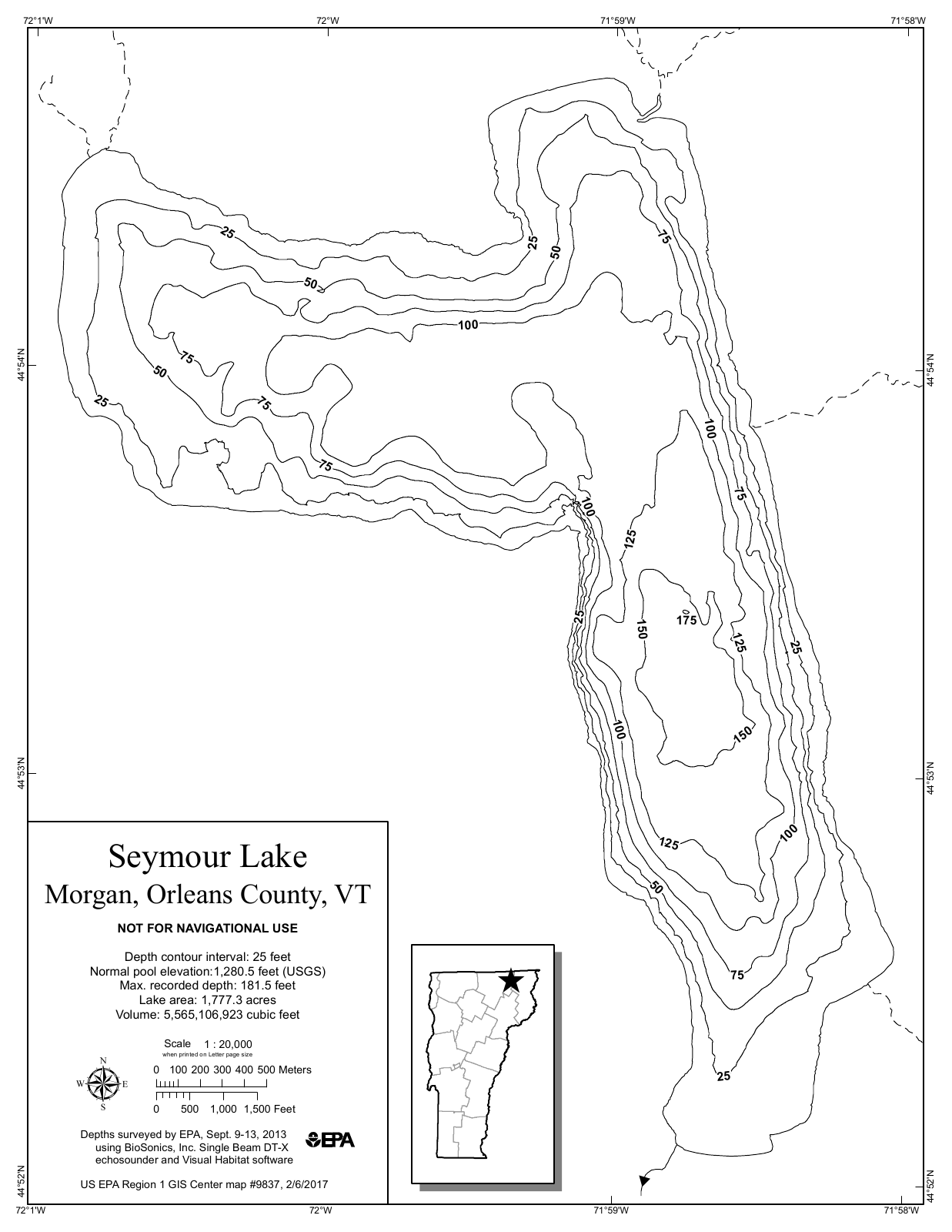 Seymour Lake depth chart (bathymetric map)