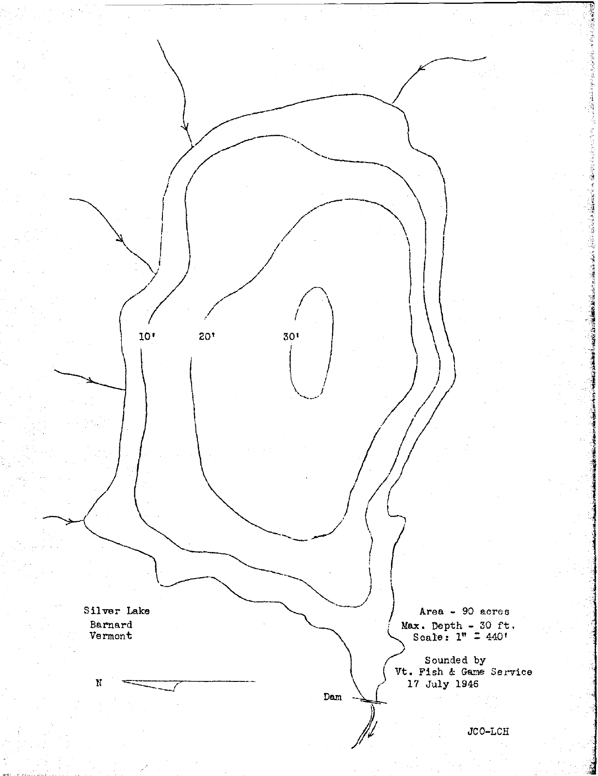 Silver Lake (Barnard) depth chart (bathymetric map)