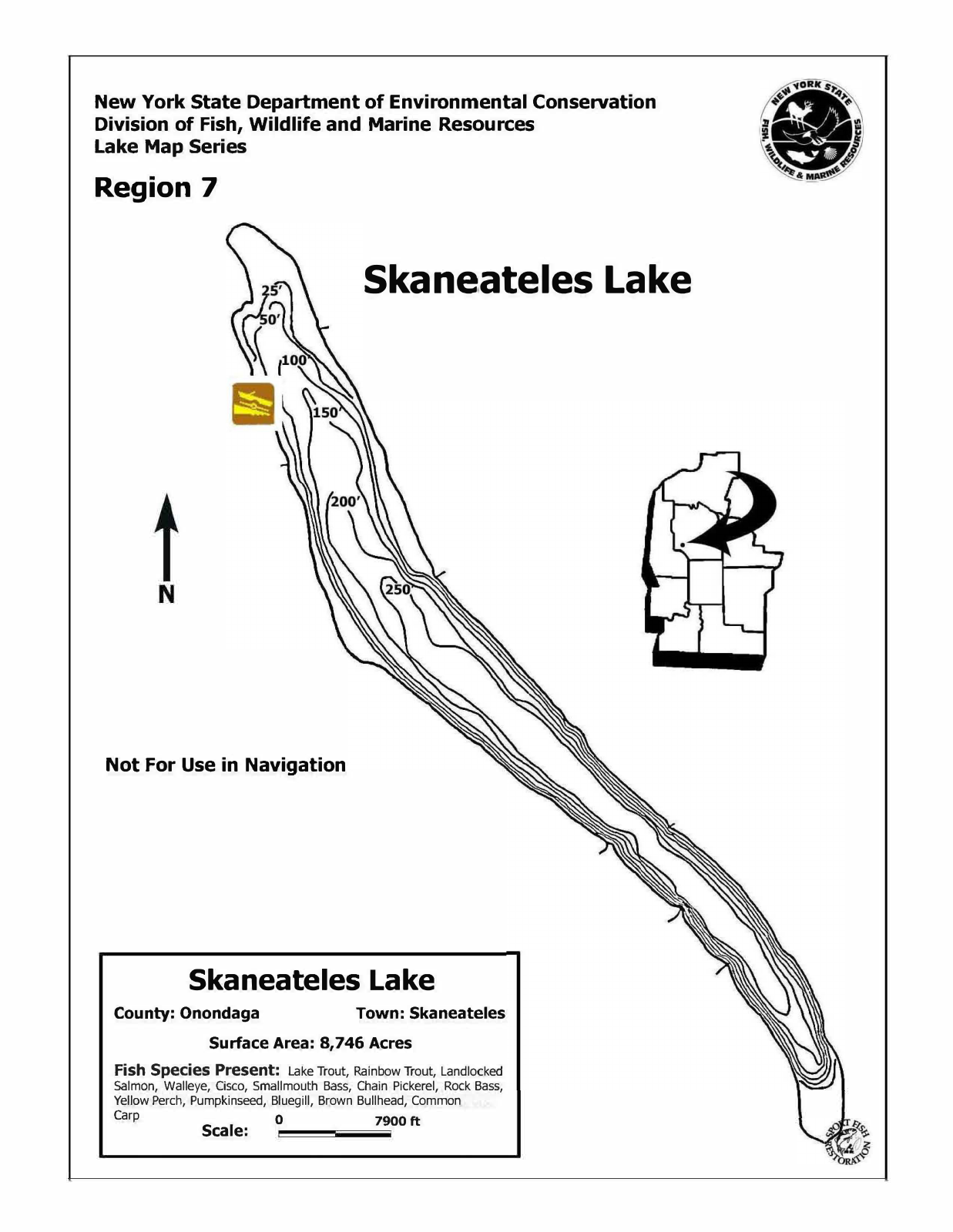 Skaneateles Lake depth chart (bathymetric map)