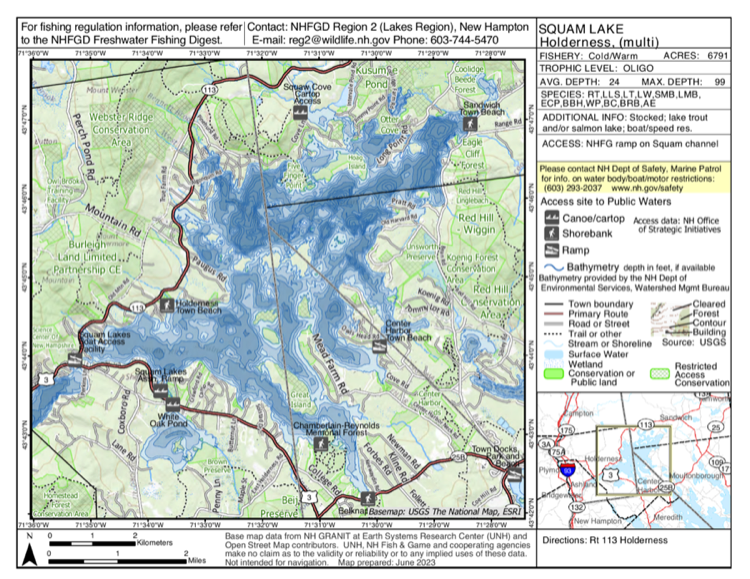 Squam Lake depth chart (bathymetric map)