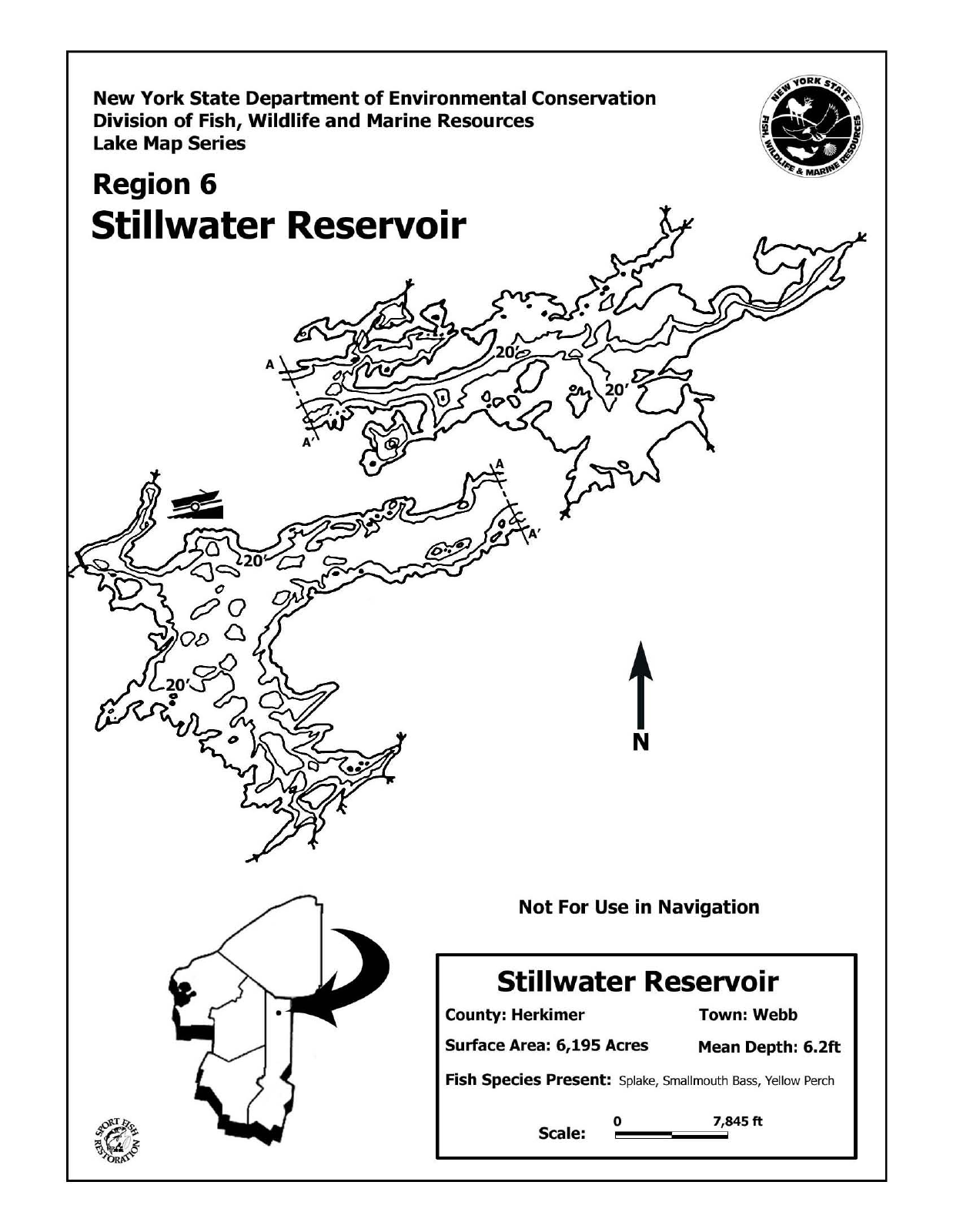 Stillwater Reservoir depth chart (bathymetric map)