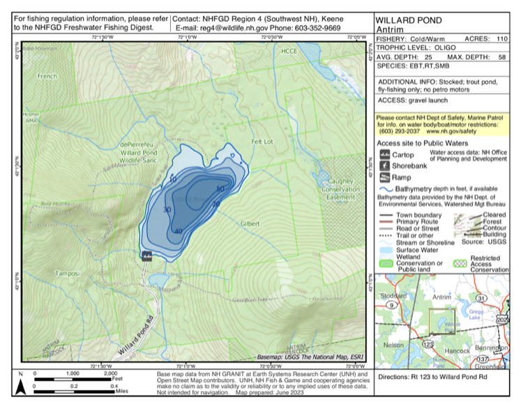 Willard Pond depth chart (bathymetric map)