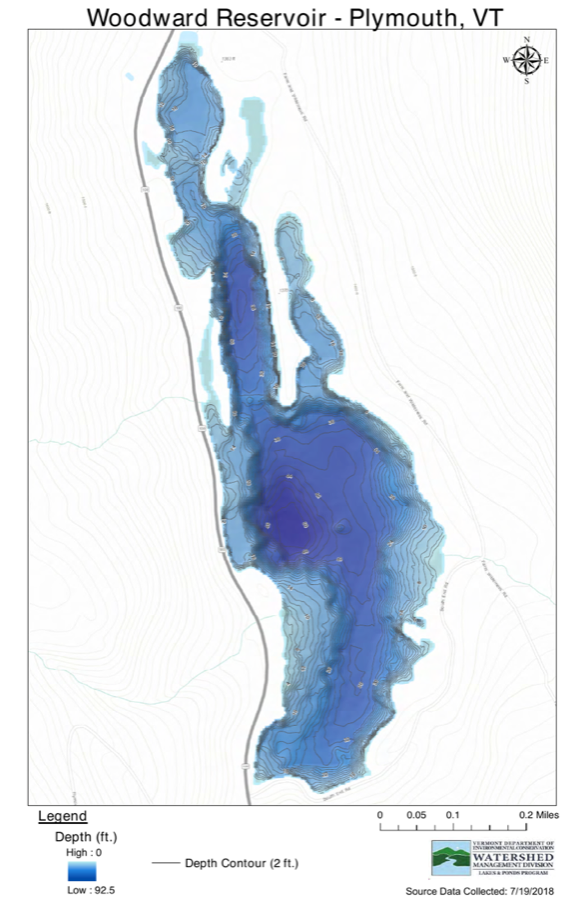 Woodward Reservoir depth chart (bathymetric map)